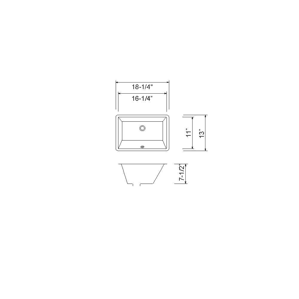 SLC103 18" x 13" Rectangular Curved Bottom Porcelain Bathroom Sink - Image 3